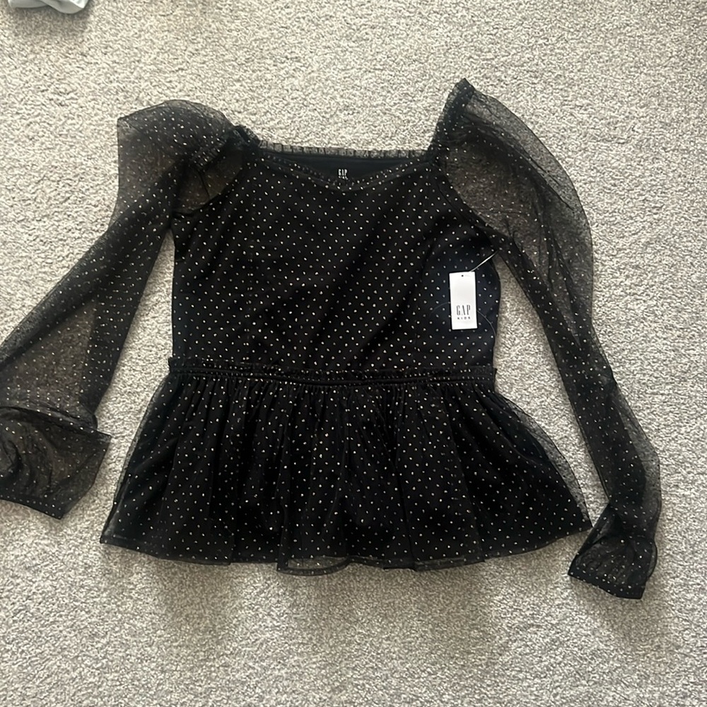 Girls Black and Gold Polka Dot Holidays Top- Size XL - (14-16) - NWT Gap